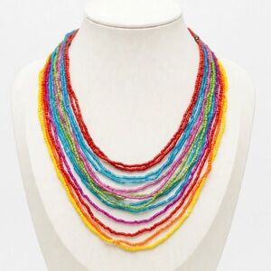 Multistrand Glass Beaded Necklace in Rainbow Colors